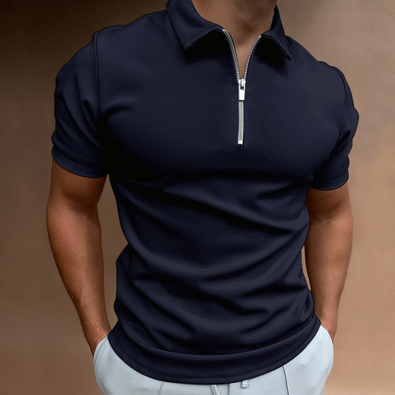 Slim Fit Zip Neck Polo Shirt with Short Sleeves