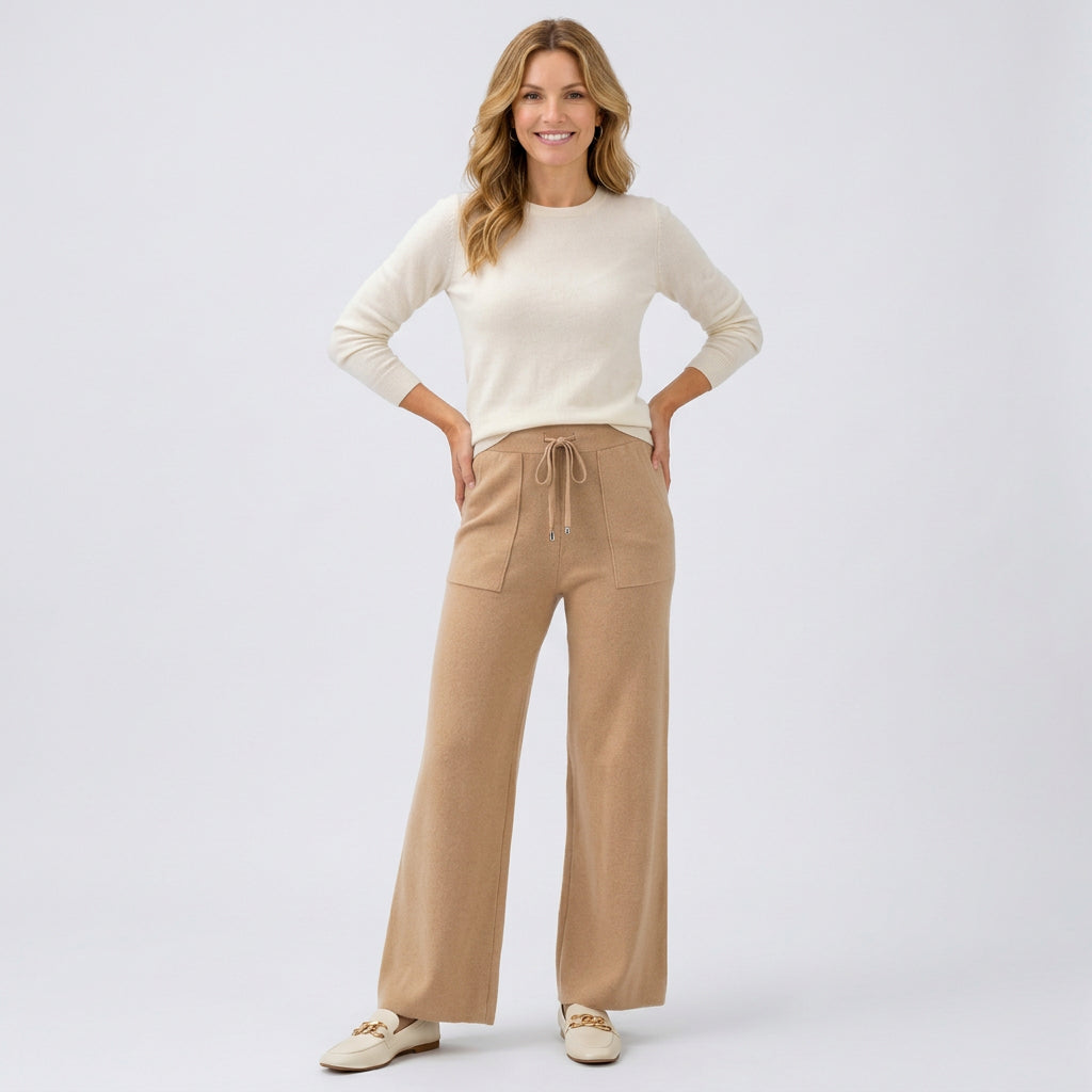 Women’s Knit Lounge Set – Long Sleeve Top and Wide Leg Pants
