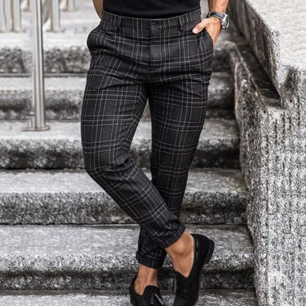 Slim Fit Check Chino Trousers with Tapered Leg