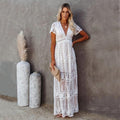 Embroidered Lace Maxi Dress with Crochet Waist Trim