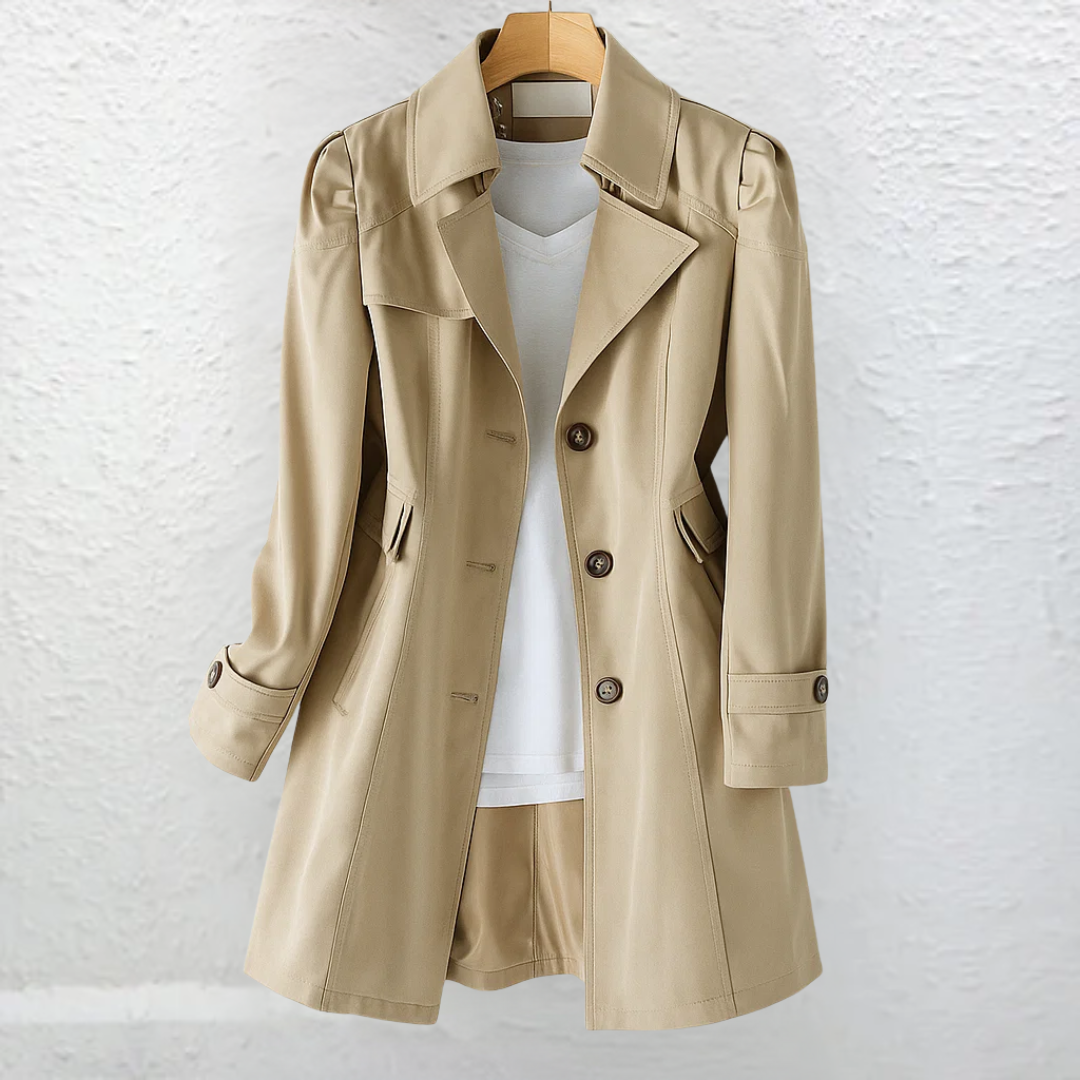 Classic Belted Trench Coat with Tortoise Buttons