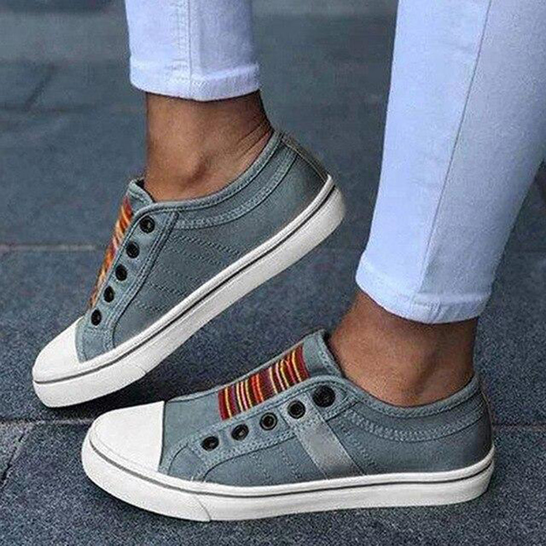 Canvas Slip-On Sneakers with Contrast Stripe Panel
