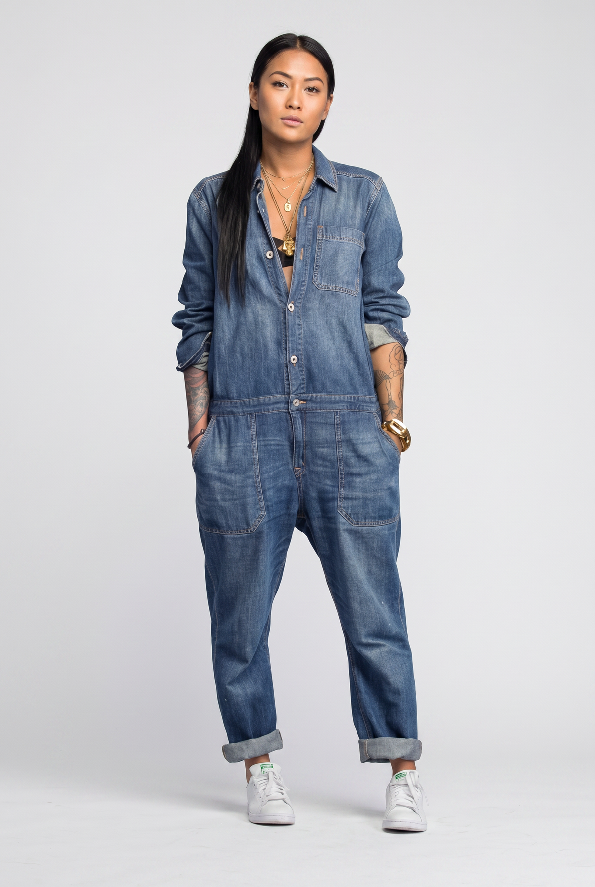 Women's Relaxed Fit Denim Utility Jumpsuit