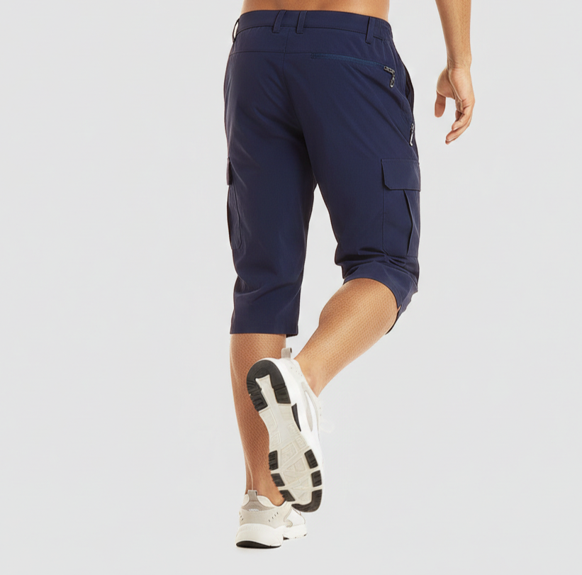 Quick-Dry Below-Knee Cargo Shorts with Zip Pocket