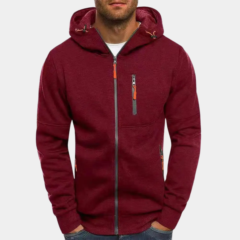 Men's Full Zip Hoodie with Contrast Zip Pockets