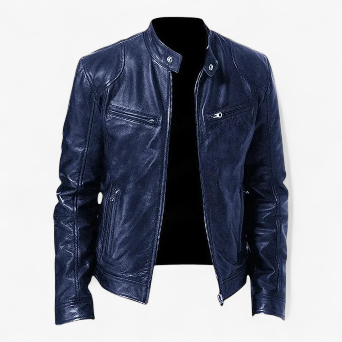 Men's Faux Leather Snap-Collar Moto Jacket