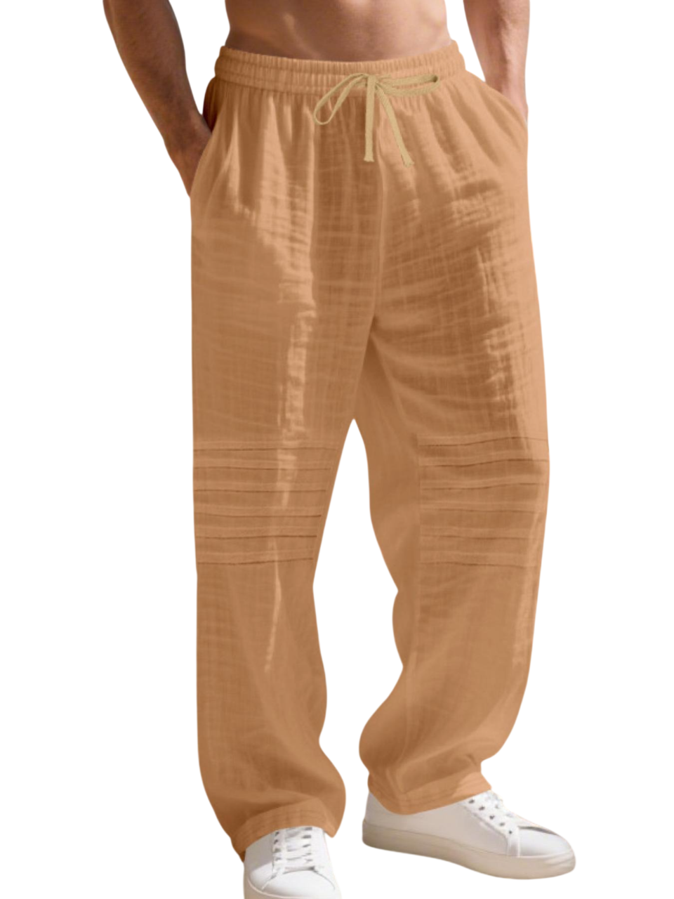 Relaxed Fit Linen Blend Trousers with Pintuck Detailing