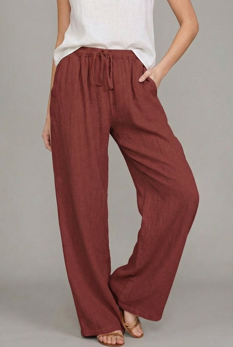 Pantalon large en lin avec taille à cordon