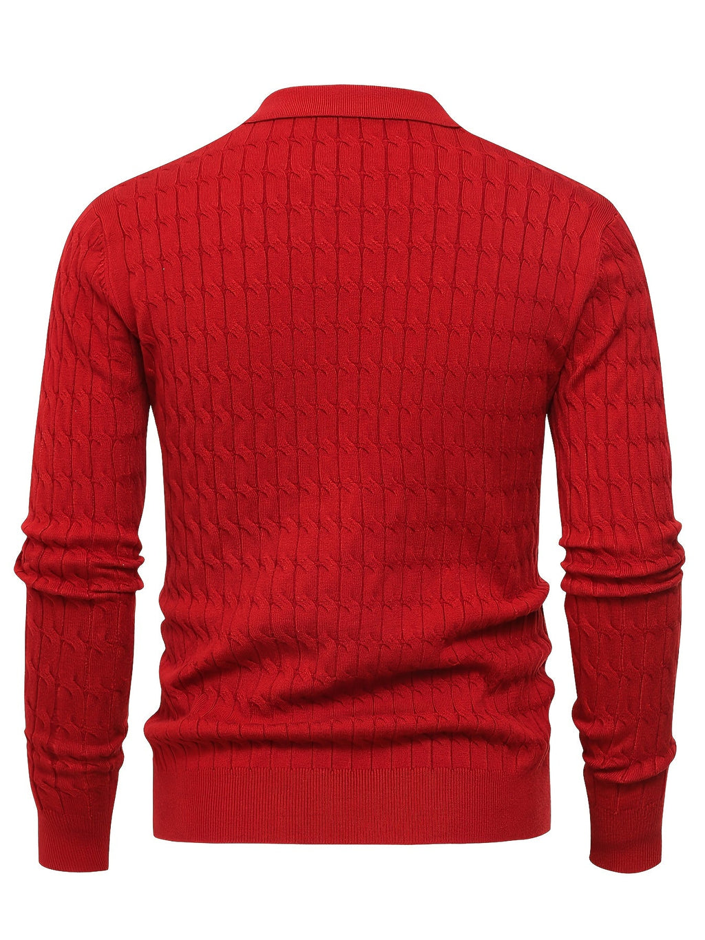 Men's long-sleeve cable knit polo sweater with Johnny collar