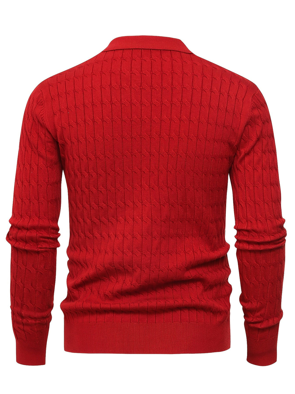 Men's long-sleeve cable knit polo sweater with Johnny collar