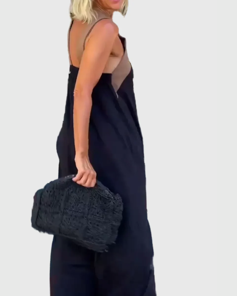Criss Cross Halter Neck Contrast Maxi Dress