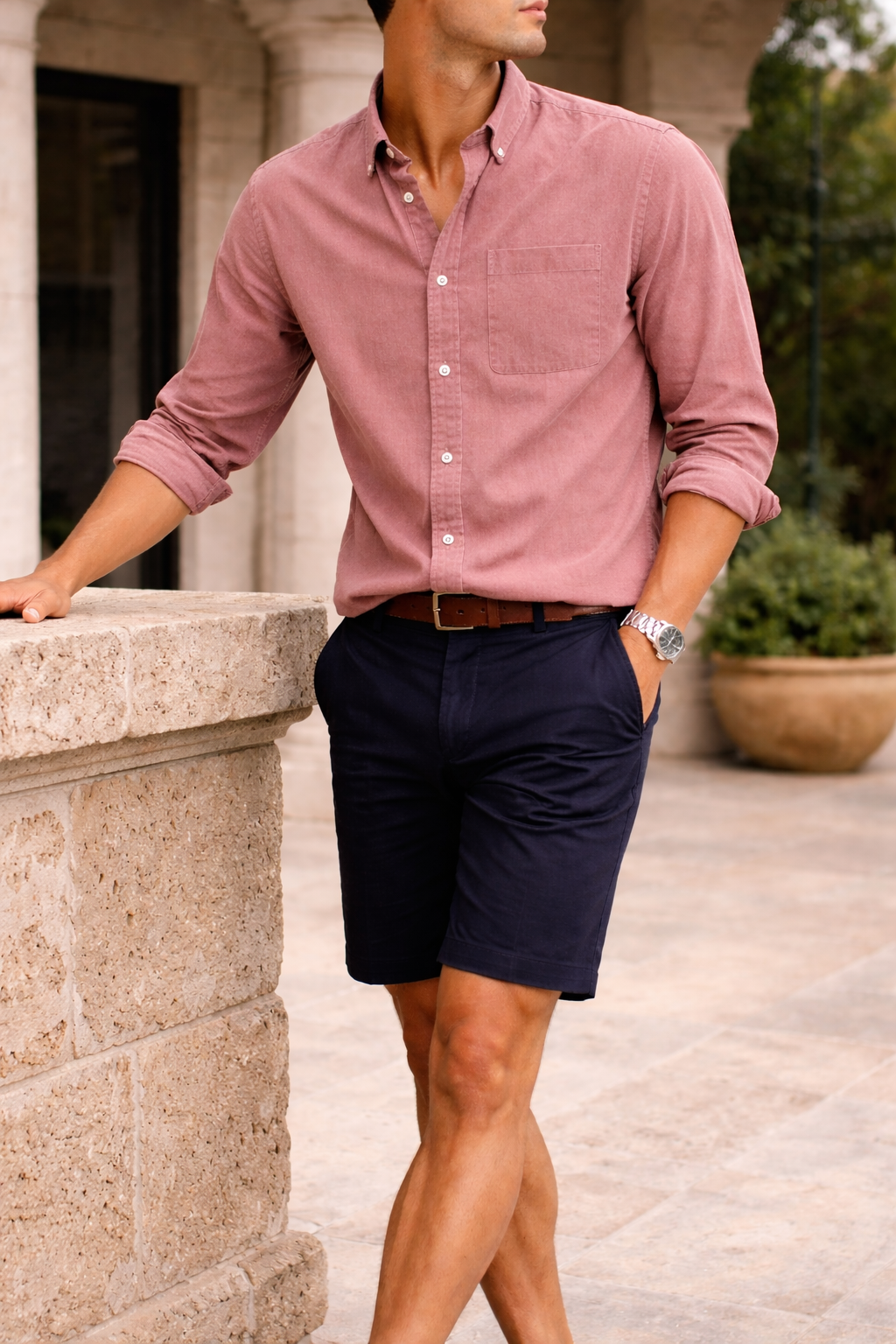 Chemise en coton à manches longues avec col boutonné