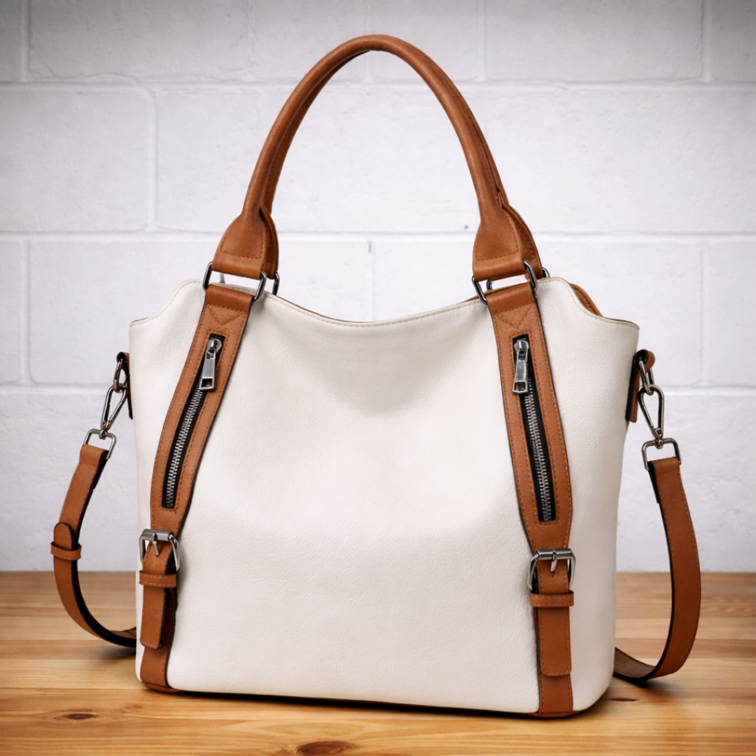 Slouchy Zip Detail Tote Bag with Buckle Straps