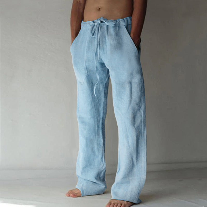 Relaxed Linen Blend Drawstring Trousers for Men