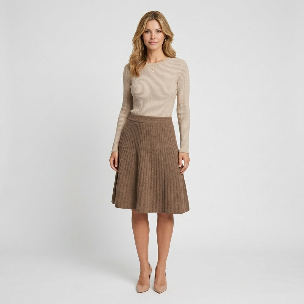 Women’s Pleated Knit Skirt A Line – Midi Sweater Skirt