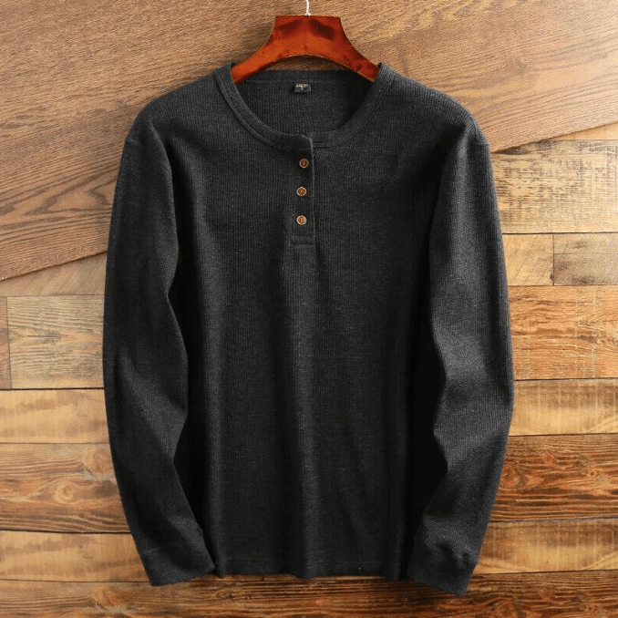 Men's Waffle Knit Long Sleeve Henley Shirt