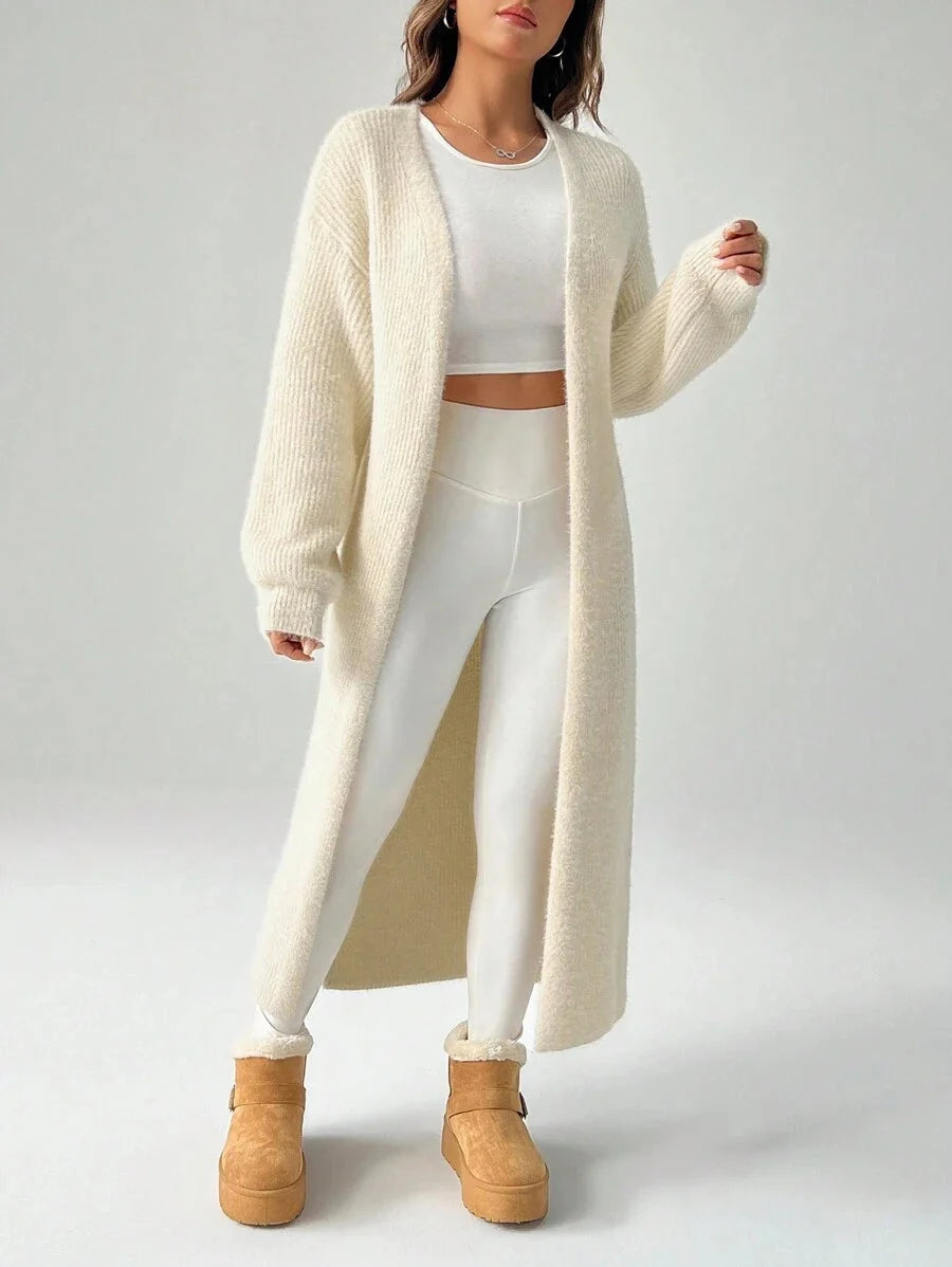 Women's Ribbed Knit Open Front Maxi Cardigan