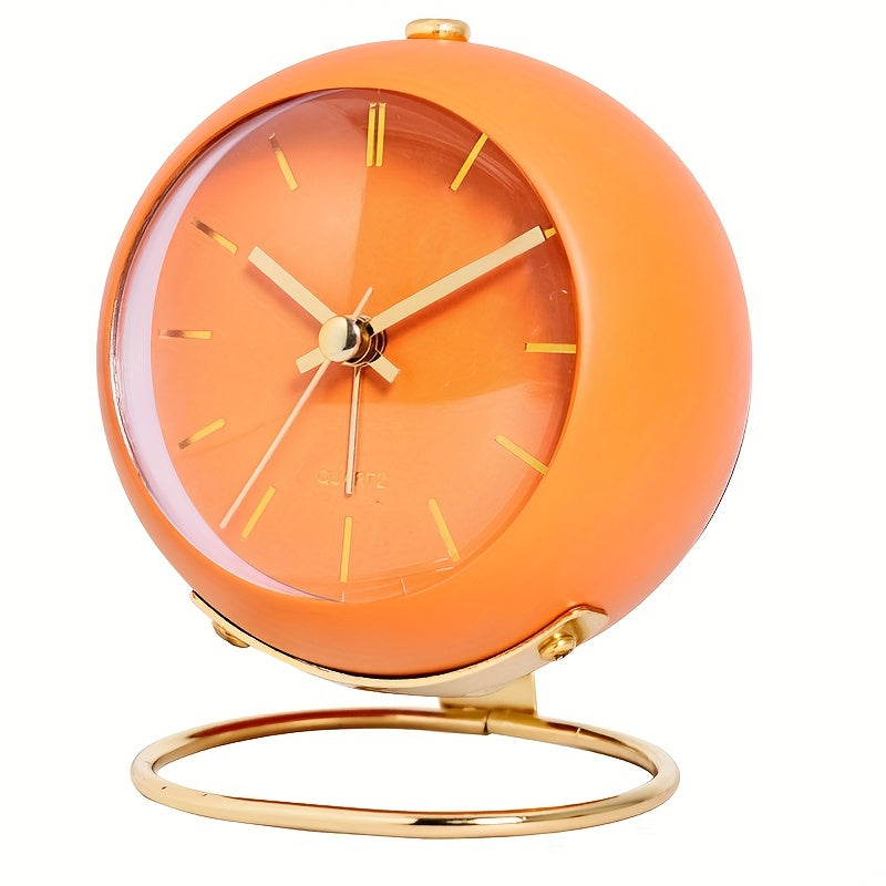 Round Quartz Desk Clock with Gold Ring Stand