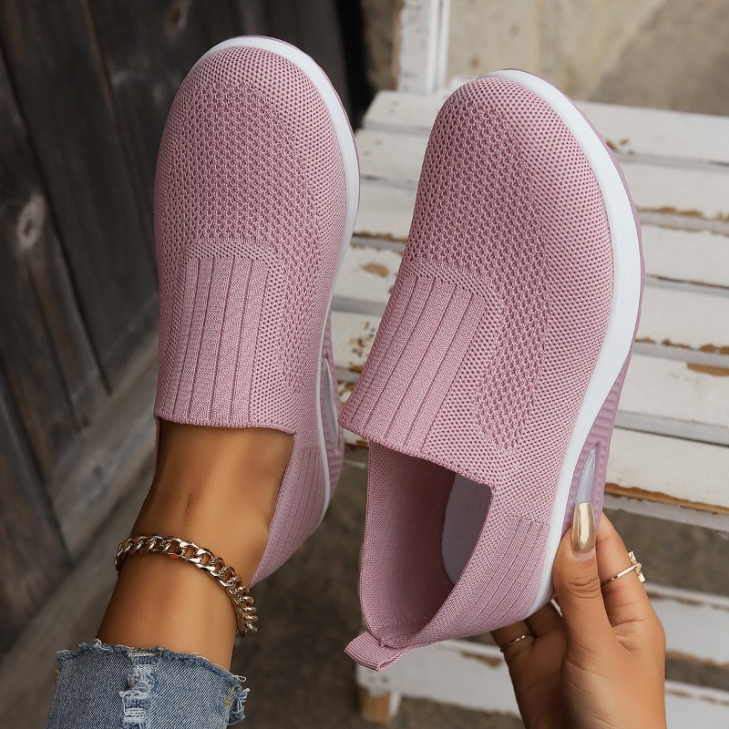 Knit Slip-On Platform Sneakers with Air Cushion Sole