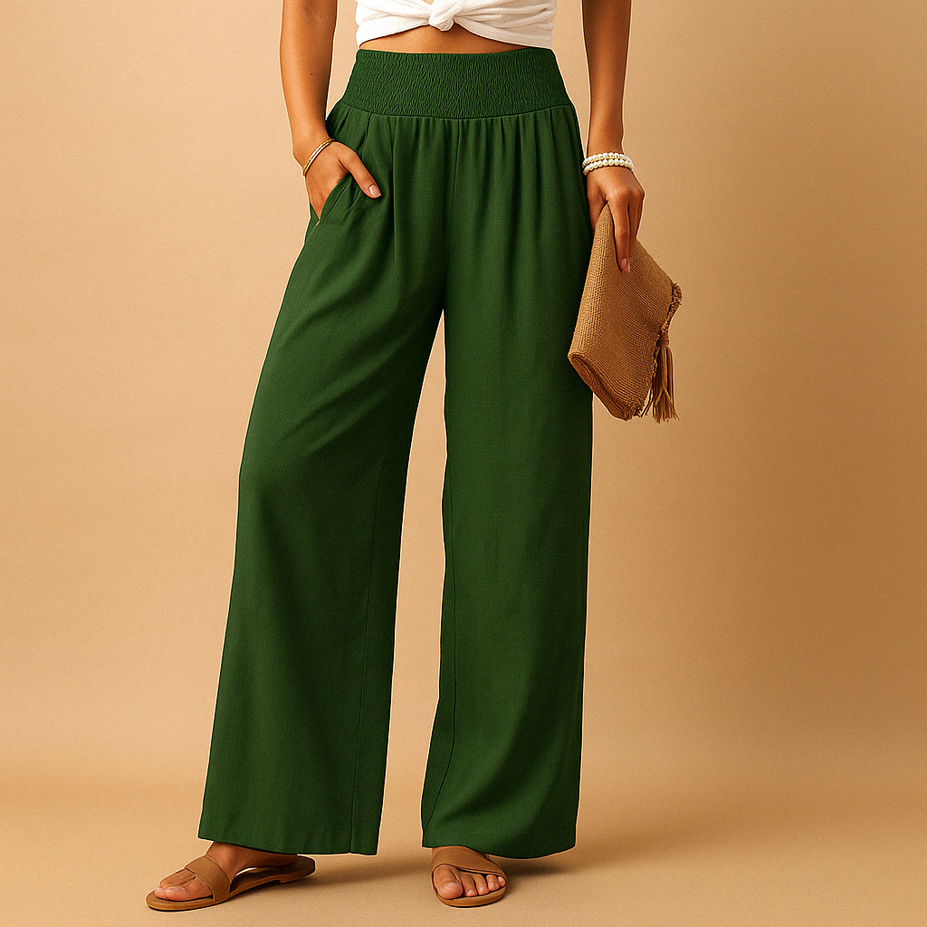 Women's Wide Leg Trousers with Smocked Waist