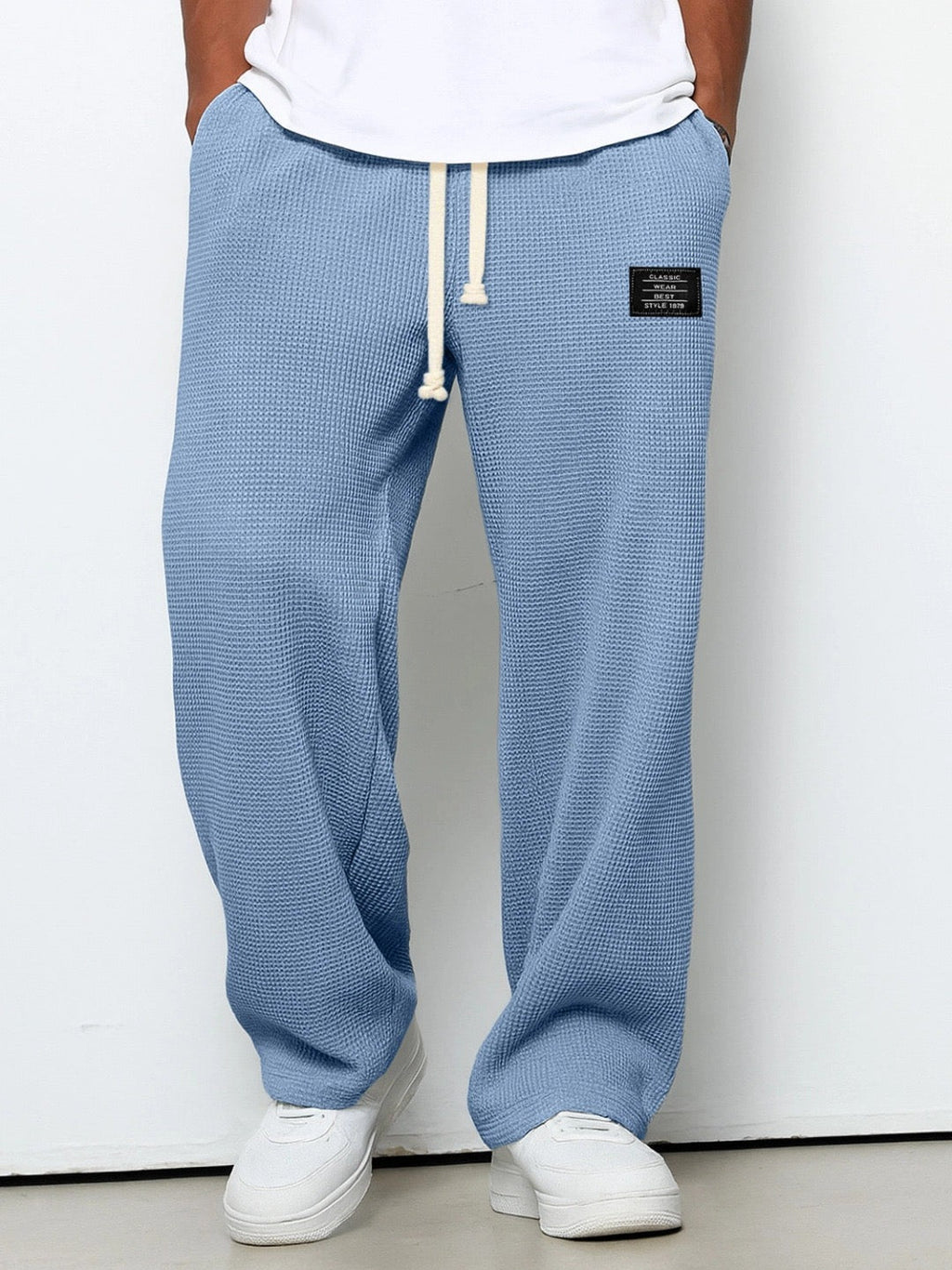Waffle Knit Wide Leg Sweatpants with Drawstring Waist