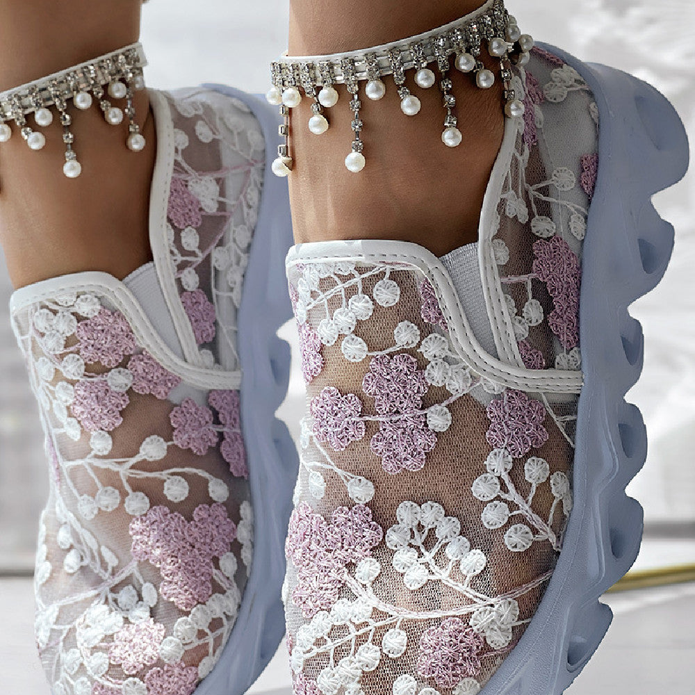 Sheer Floral Lace Mesh High-Top Sneakers