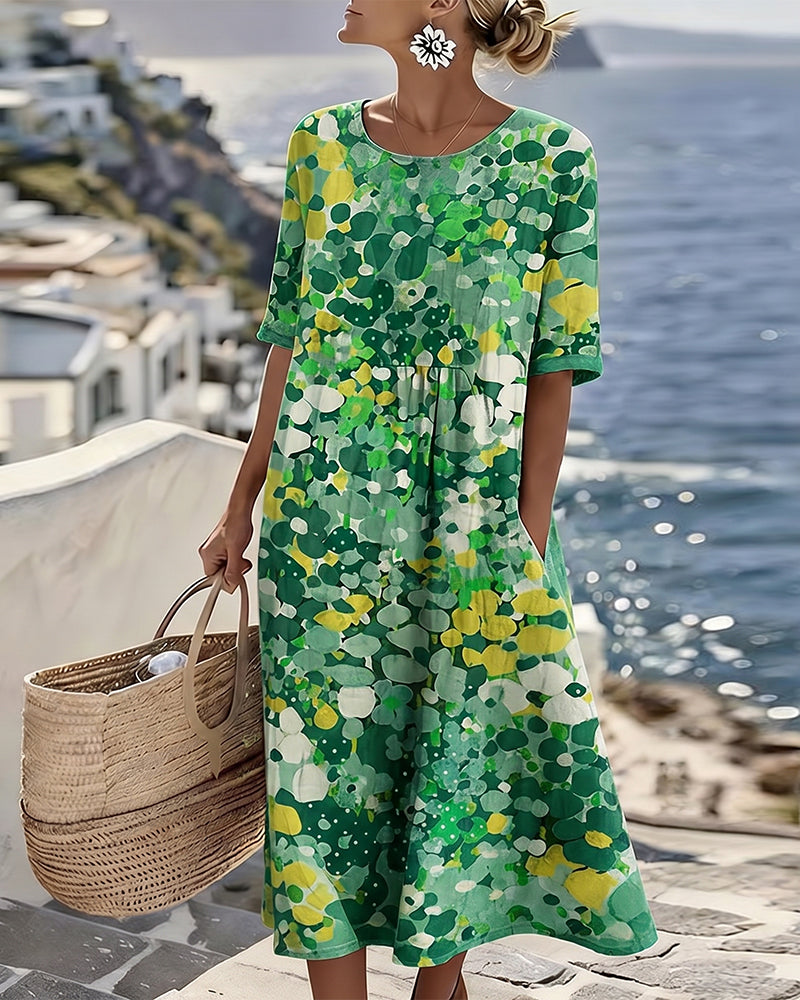 Robe midi à manches courtes et à imprimé floral abstrait