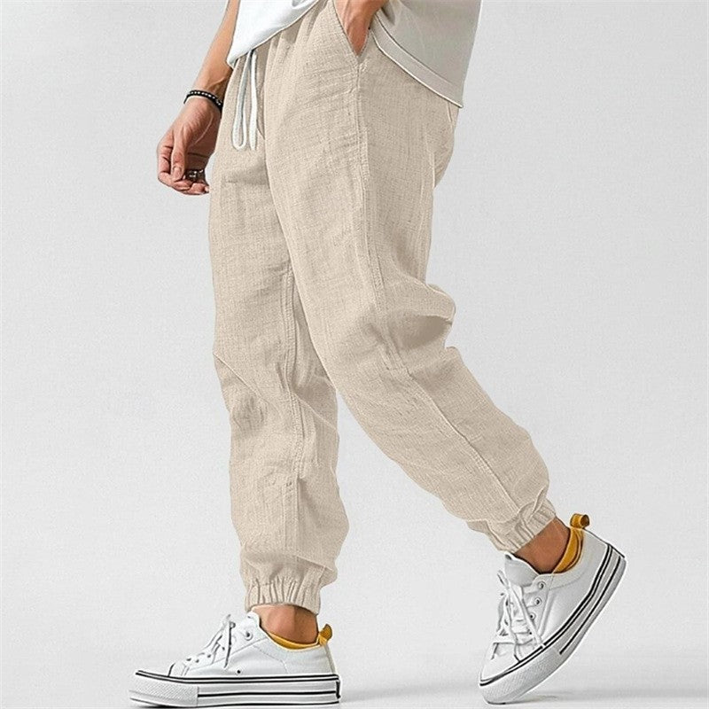 Pantalon jogger en lin avec chevilles élastiquées
