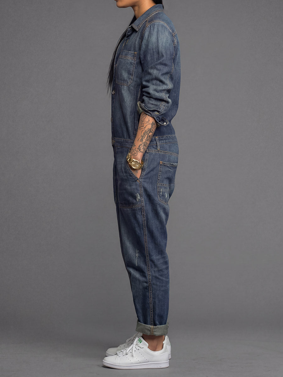 Women's Relaxed Fit Denim Utility Jumpsuit