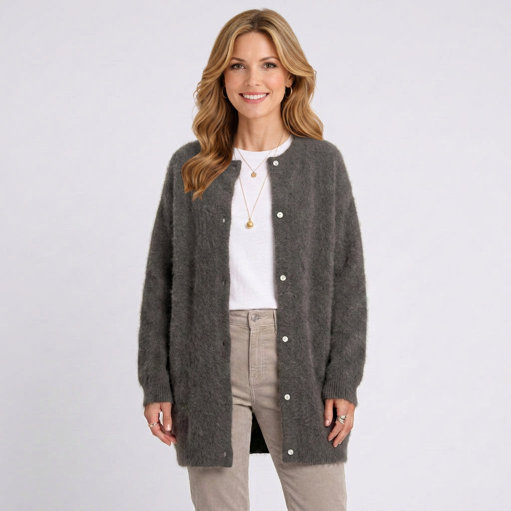 Textured Longline Cardigan – Button Front Layering Style