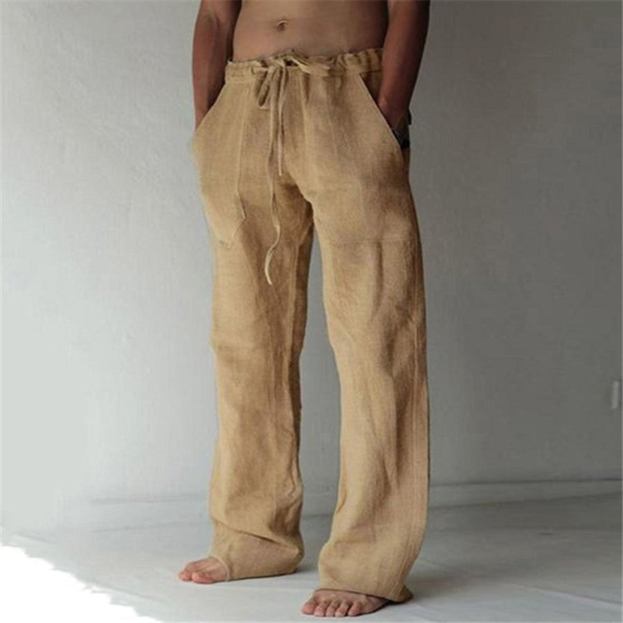 Relaxed Linen Blend Drawstring Trousers for Men