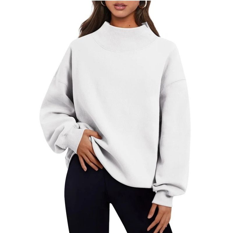 Women's oversized mock neck sweatshirt with long sleeves and ribbed trim