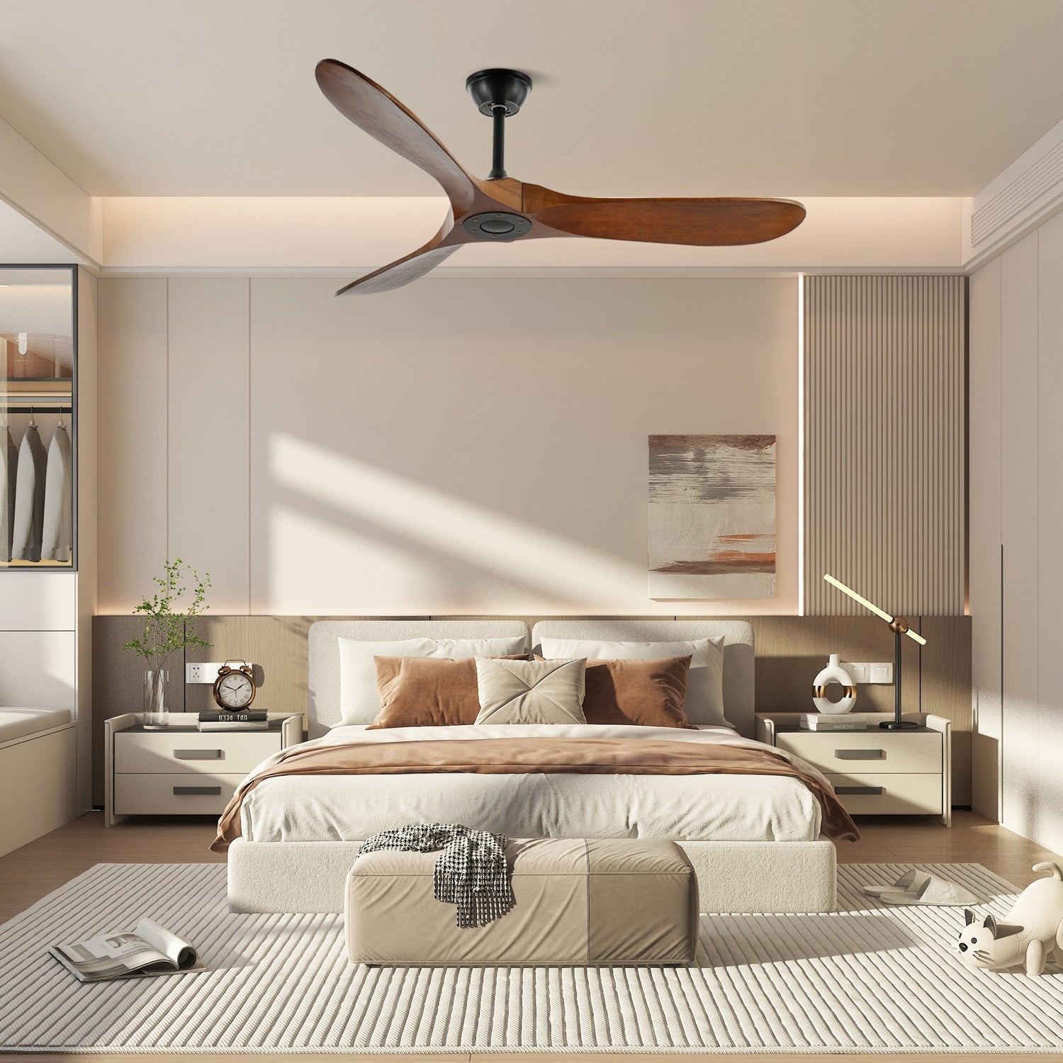 Wooden 3-Blade Ceiling Fan with Remote Control