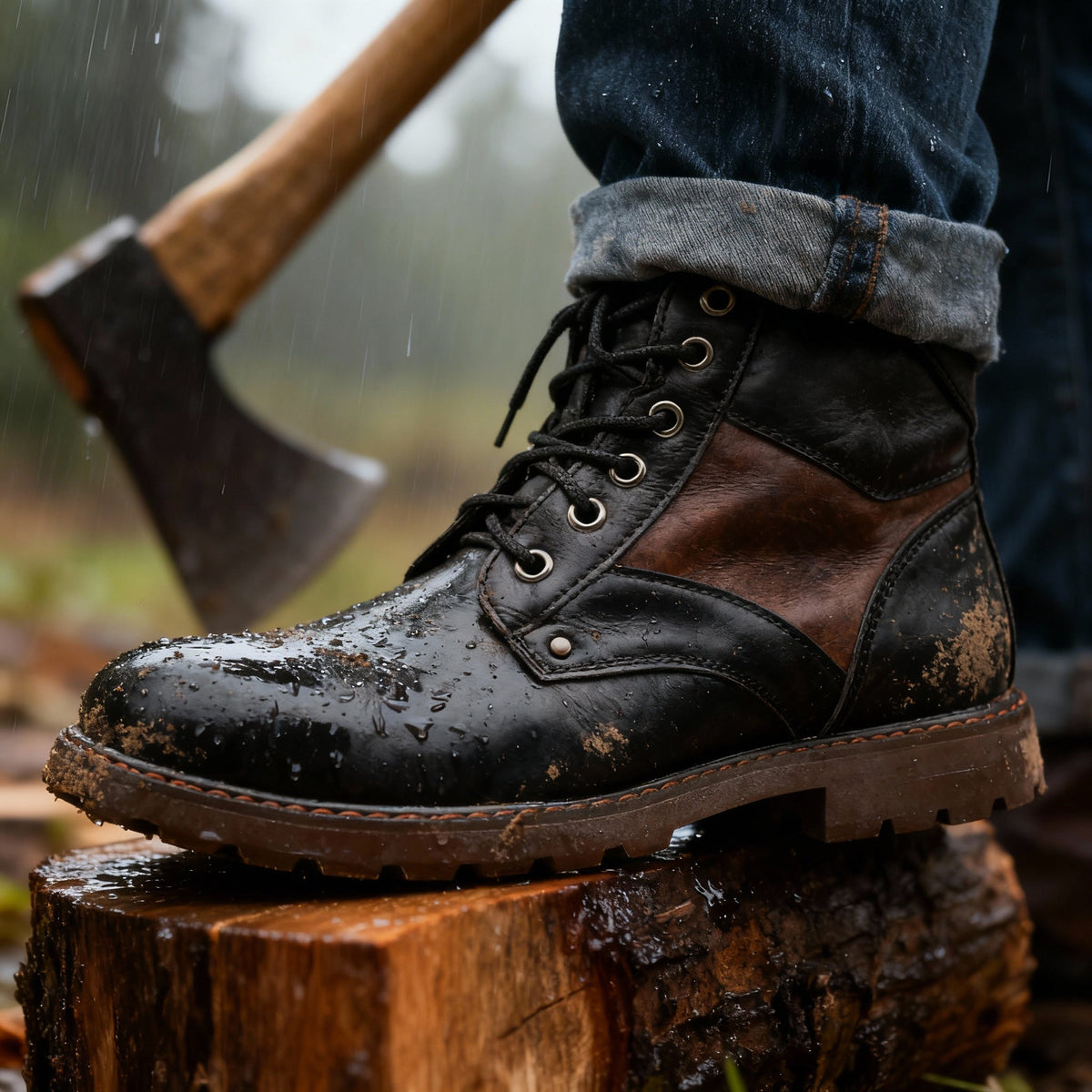 Men's Two-Tone Lace-Up Casual Ankle Boots