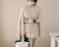 Women's ribbed knit turtleneck poncho sweater with cape sleeves