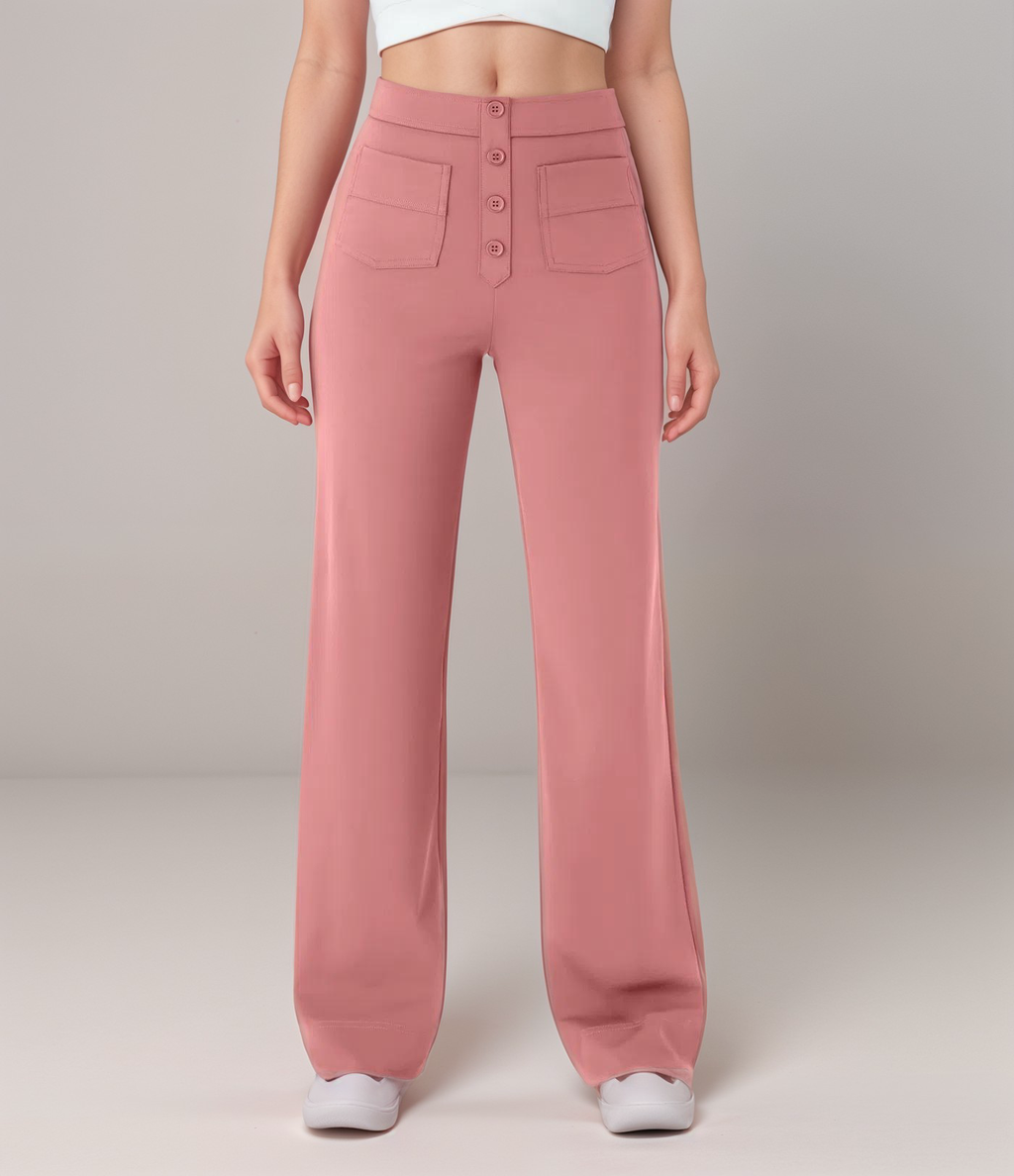 High-Waisted Wide Leg Trousers with Button Front