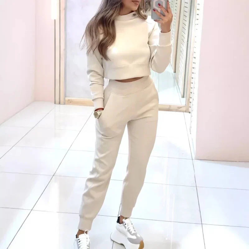 Cropped Sweatshirt and Jogger Loungewear Set