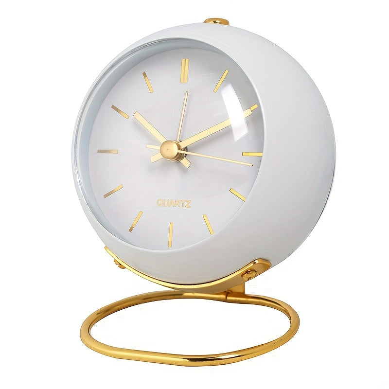 Round Quartz Desk Clock with Gold Ring Stand