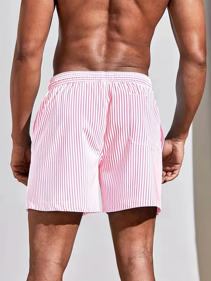 Striped Quick-Dry Swim Shorts with Drawstring Waist