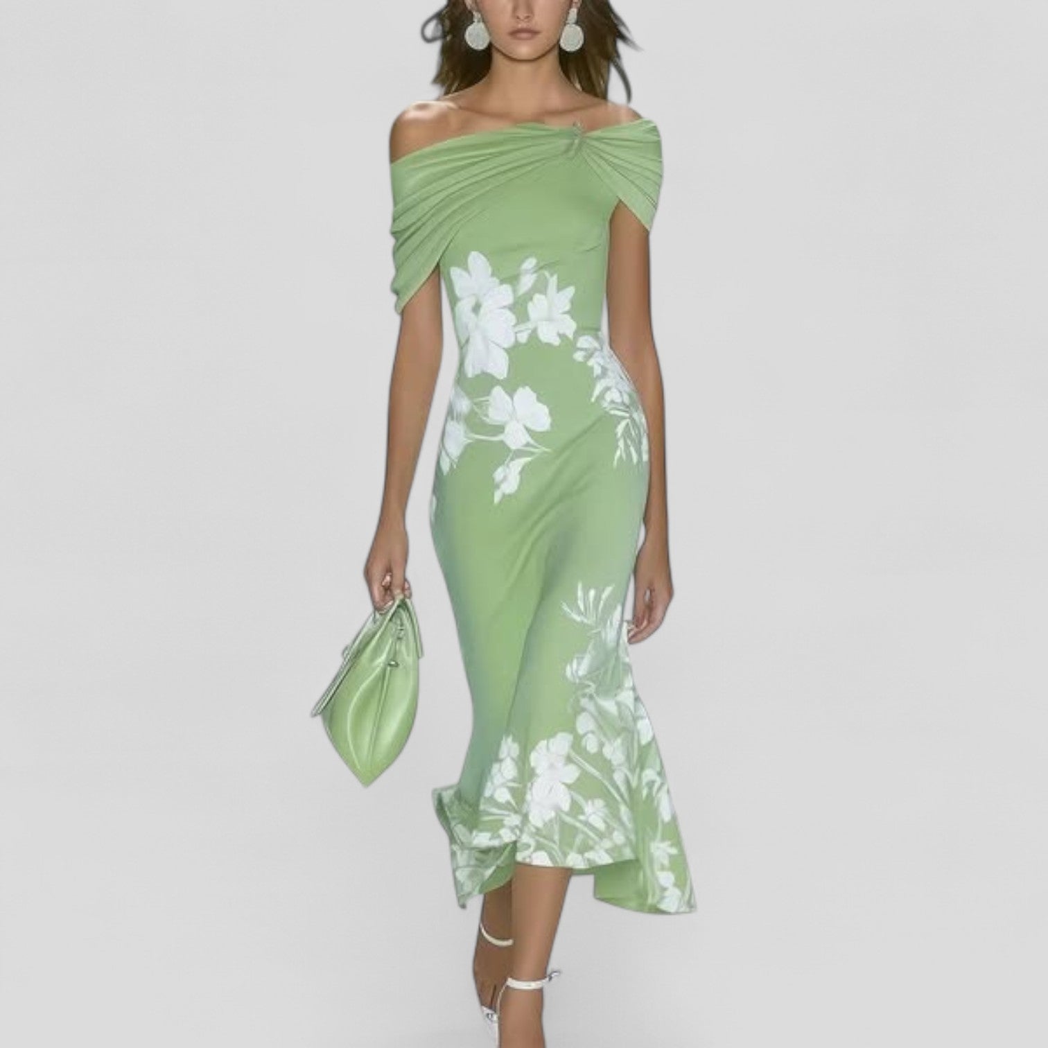 Floral Print Off-Shoulder Mermaid Midi Dress