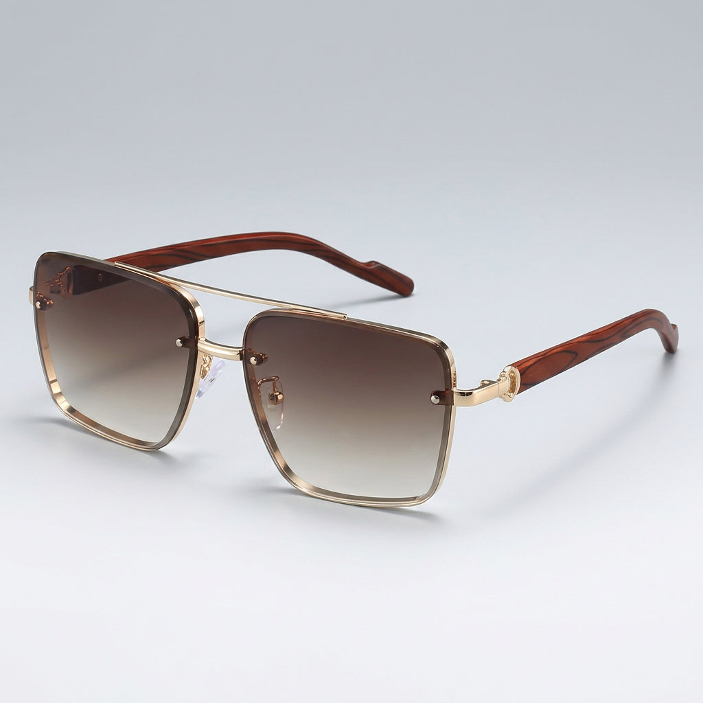 Square Rimless Sunglasses with Double Bridge