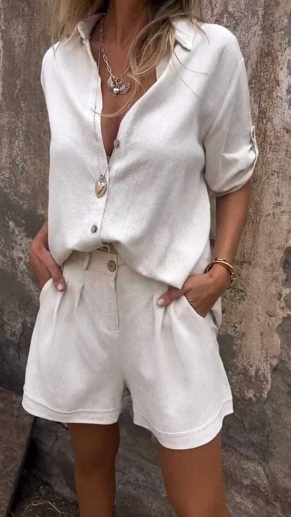 Linen Shirt and Shorts Two-Piece Set