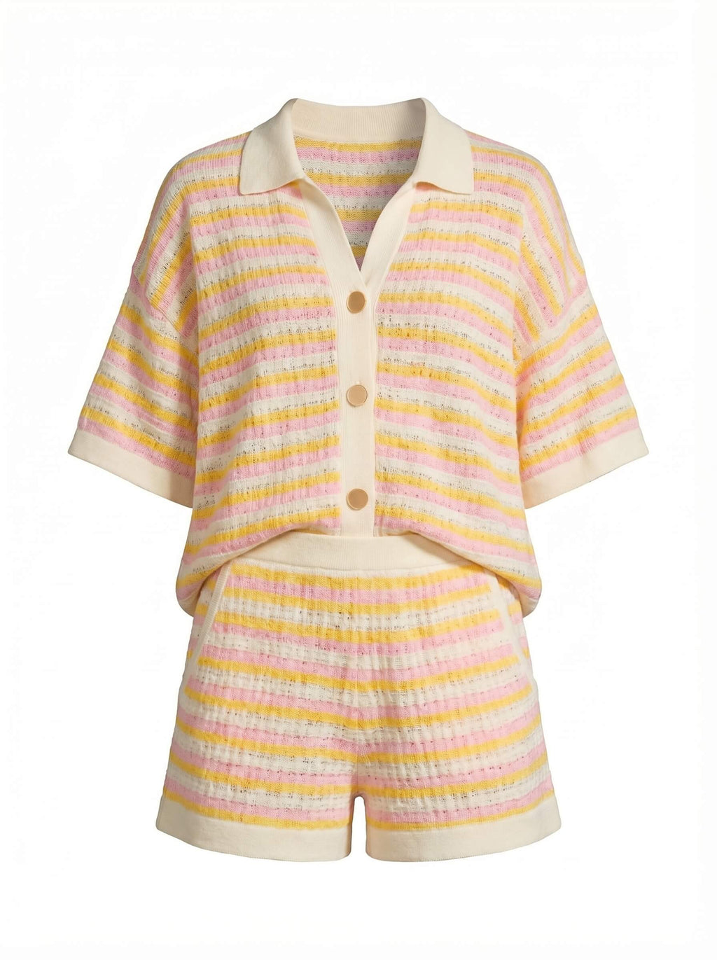 Striped Knit Collared Polo and Shorts Set