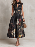Floral Print Keyhole Neck Fit and Flare Midi Dress