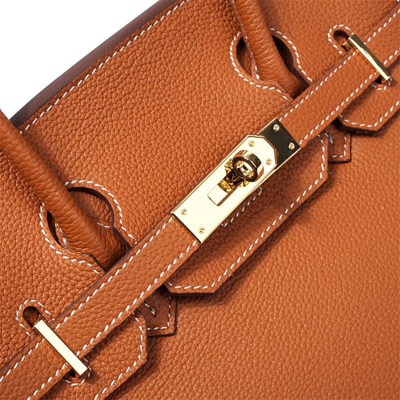 Structured Turn-Lock Tote Bag with Padlock Detail