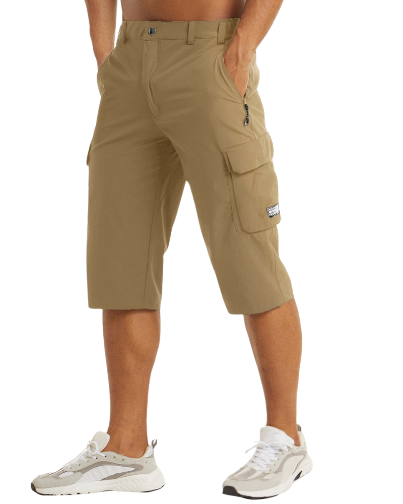 Quick-Dry Below-Knee Cargo Shorts with Zip Pocket