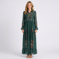 Embroidered Maxi Dress – Collared Belted Tiered Style