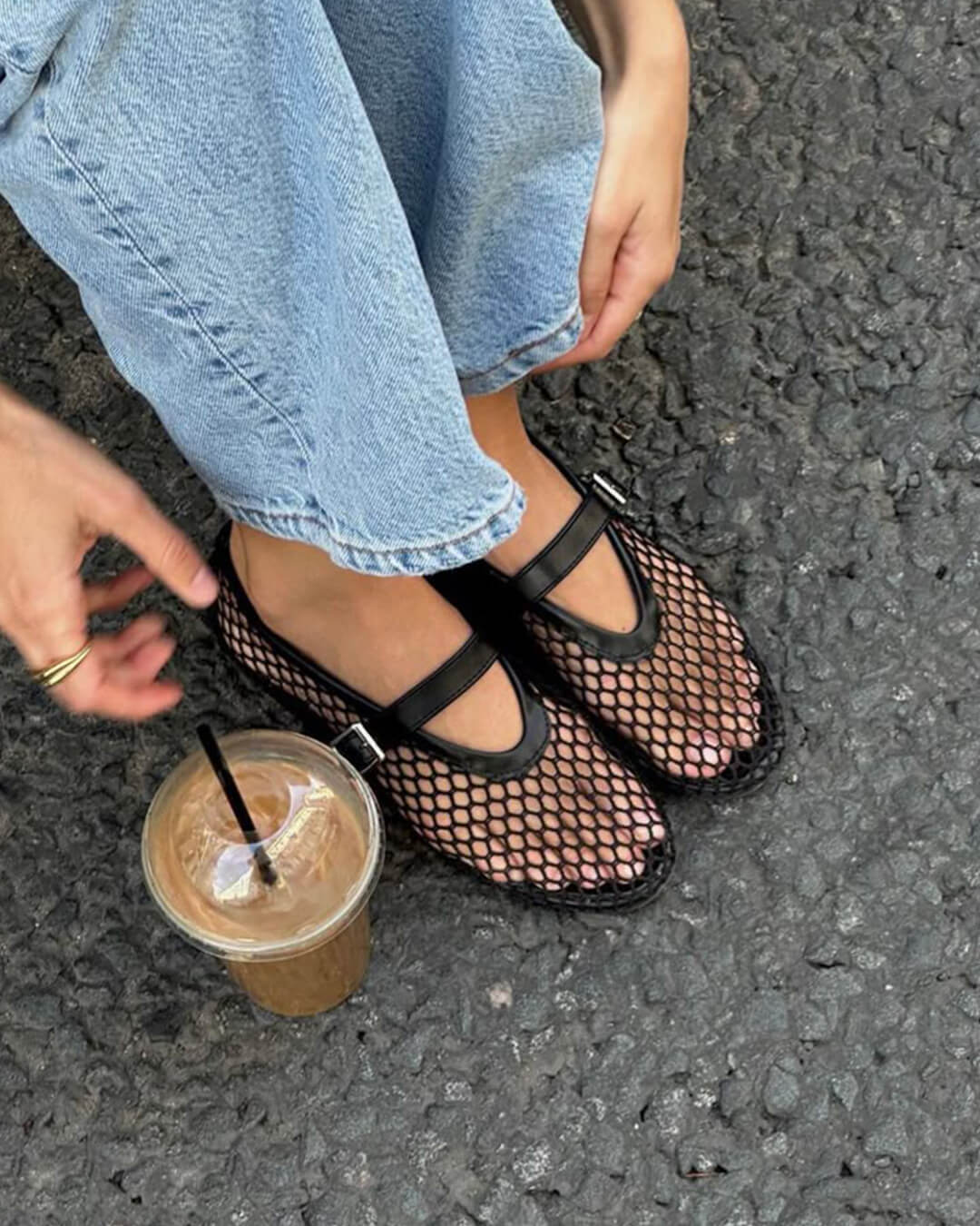 Mesh Mary Jane Flats with Buckle Strap Detail