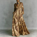 Geometric Print Button-Front Long Sleeve Maxi Dress