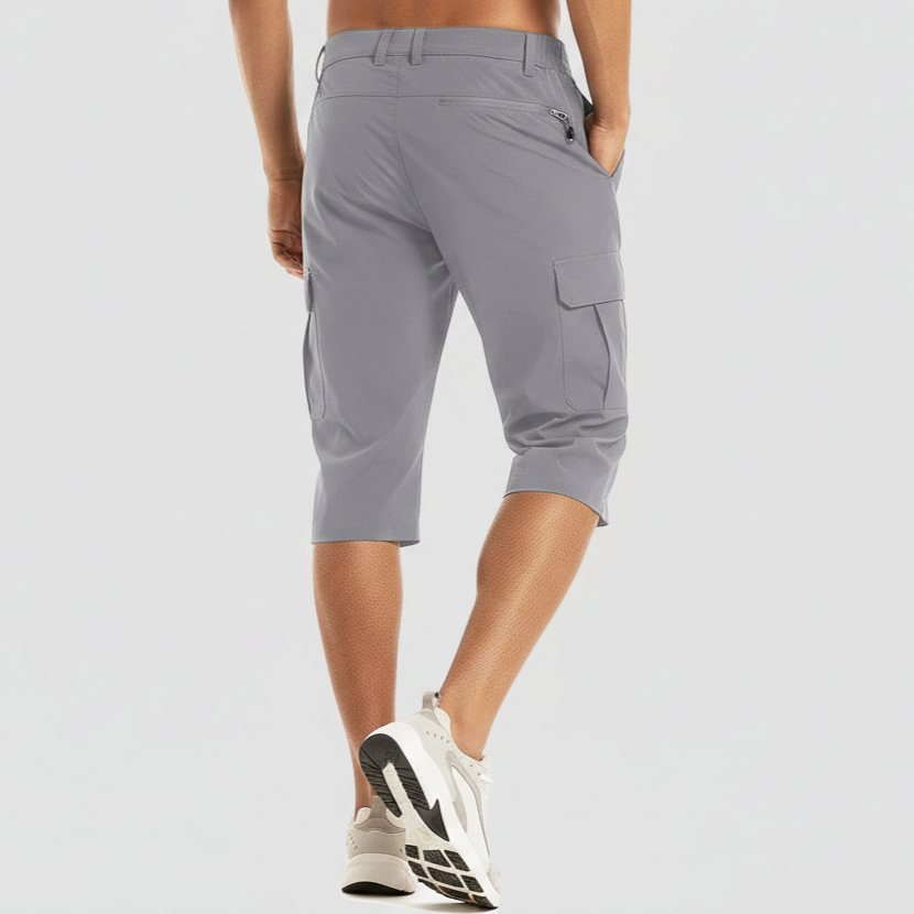 Quick-Dry Below-Knee Cargo Shorts with Zip Pocket